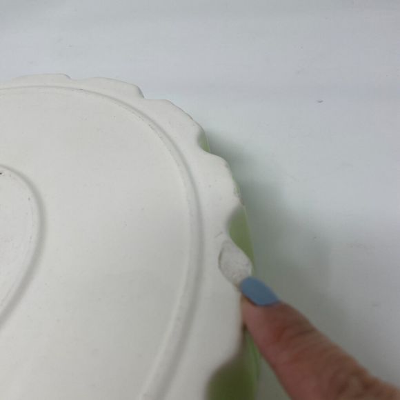 Vintage 1980 Ceramic Pie Plate Dish Green Scalloped Hummingbird Floral Design - Picture 5 of 11